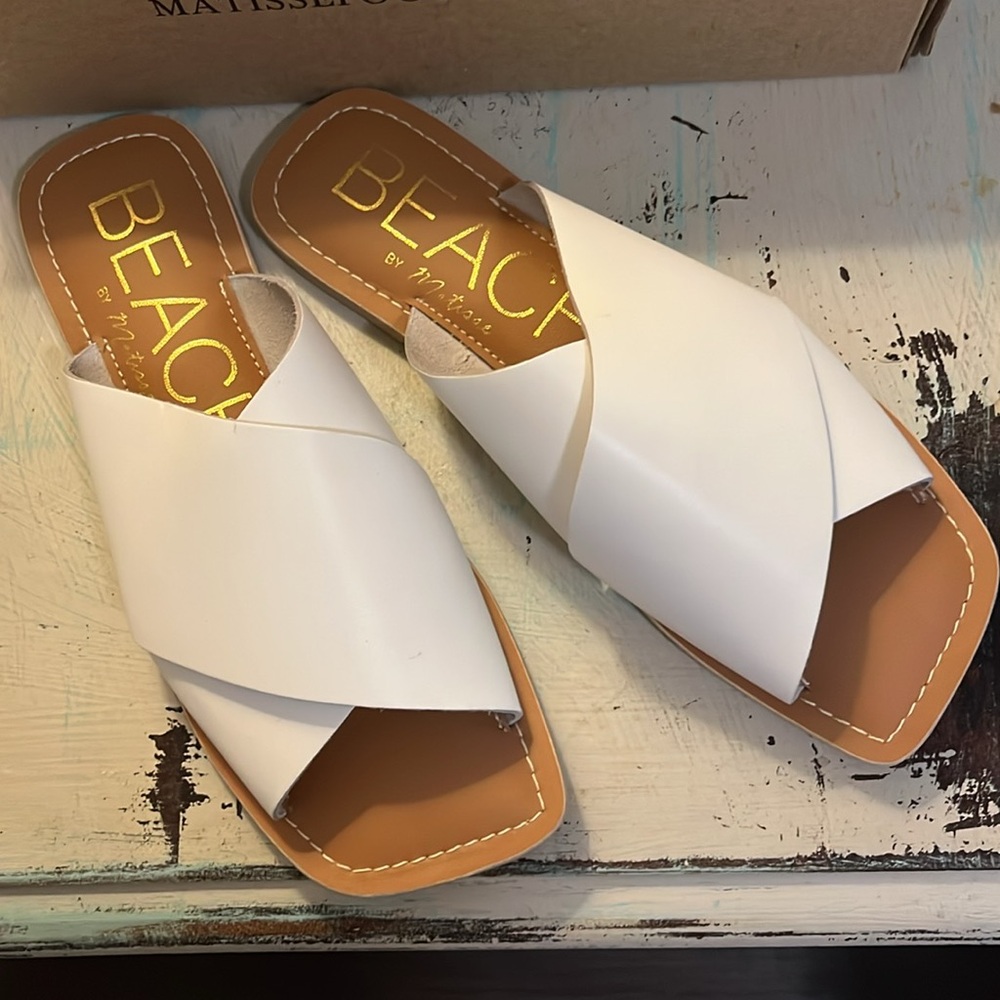 BEACH by Matisse Leather TAZ Sandals NIB  White Size 7 - Picture 4 of 6